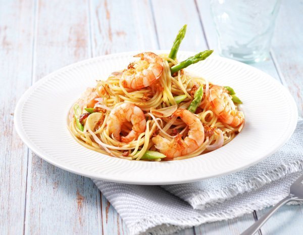 HK recipe 600 Shrimp and Asparagus Pasta in XO Sauce copy