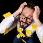 crello 160478438 stock photo stressed businessman with sticky notes